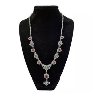 Womens Charter Club Rhodolite Garnet, Aquamarine & Faux Diamond Drop Necklace